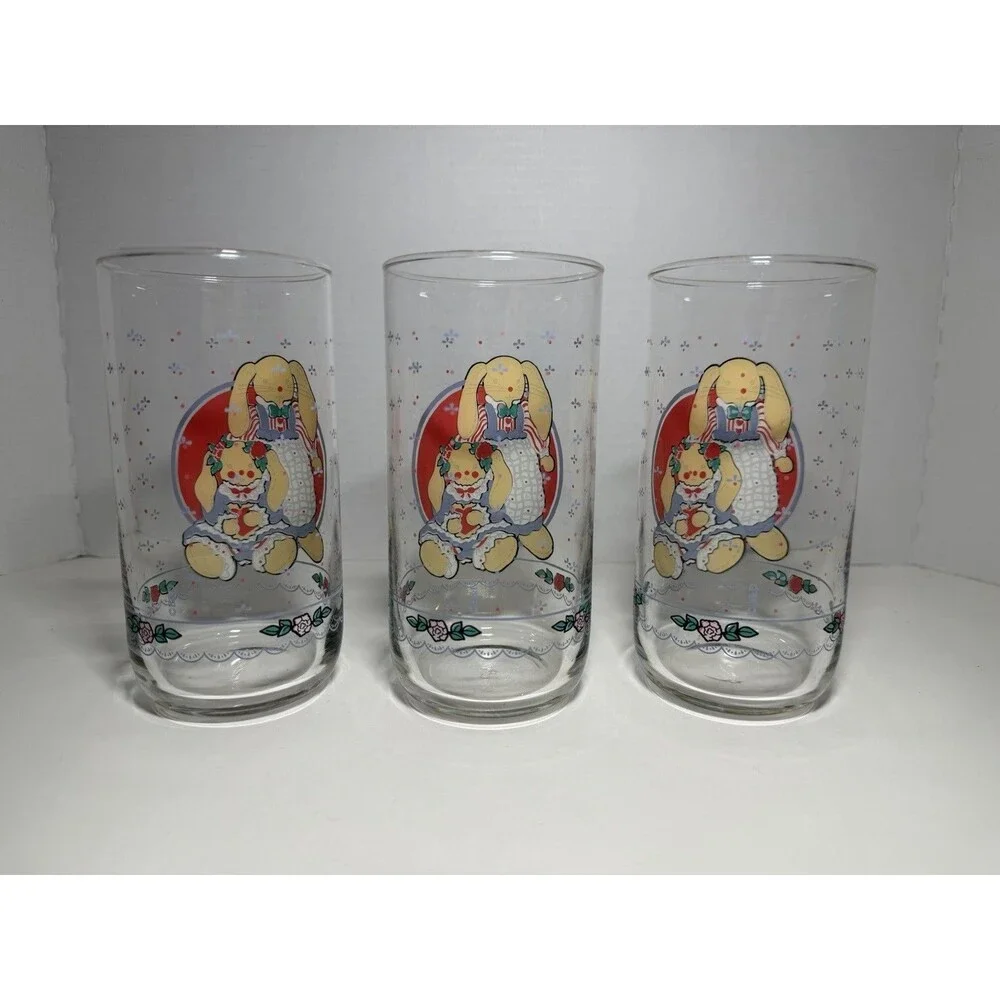 VTG‎ B&D Country Bunny Glass Tumblers Set of 7 - 1990s Cottagecore Rabbit Glass